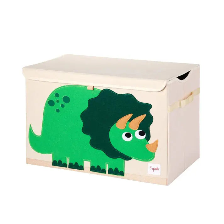 3 Sprouts Toy Chest in beige with a green dinosaur graphic, a sturdy kid-friendly storage chest for organized toys