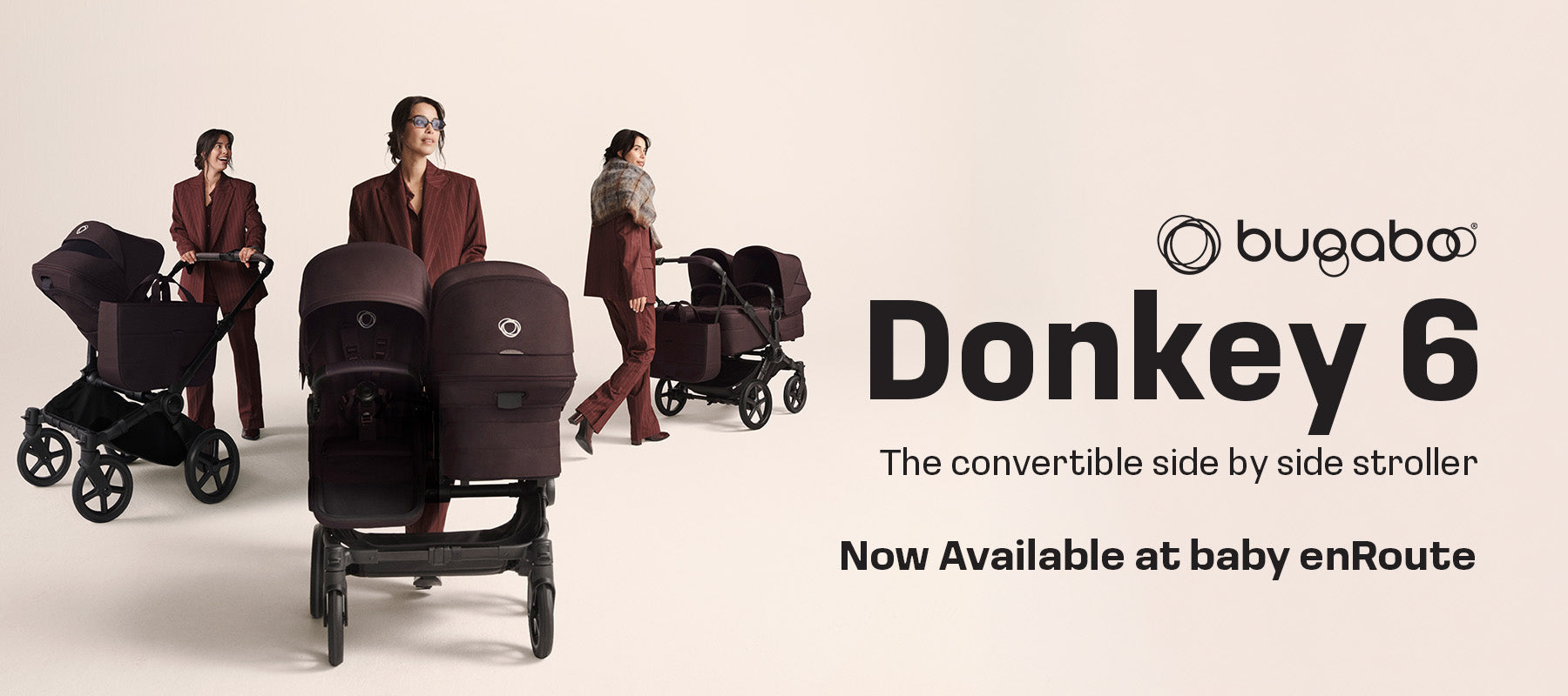 Bugaboo Donkey 6 Convertible Side by Side Stroller in Dark Burgundy Duo Configuration