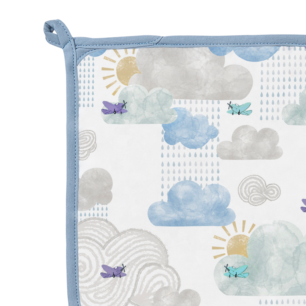 NEST DESIGNS Nest Designs 4 Layer Nesting Baby Blanket Fluffy Puffs blue binding with corner loop, clouds rain and airplane print img 7/8