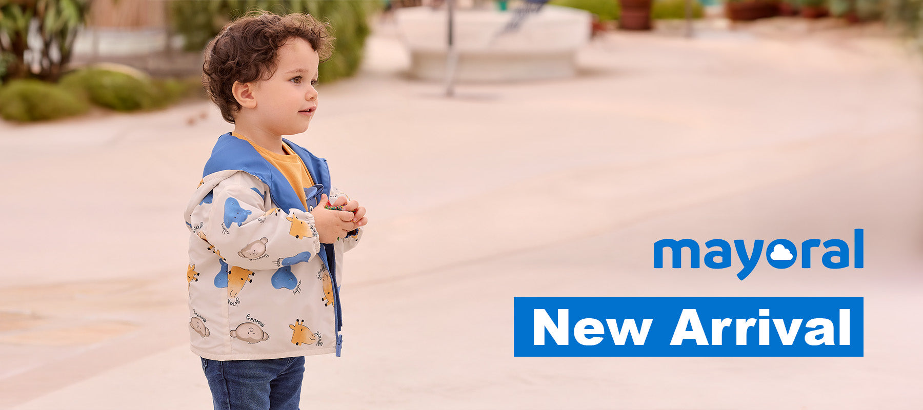 Mayoral Kids Printed Jacket in Beige with Animal Pattern Outdoor Lifestyle Horizontal View