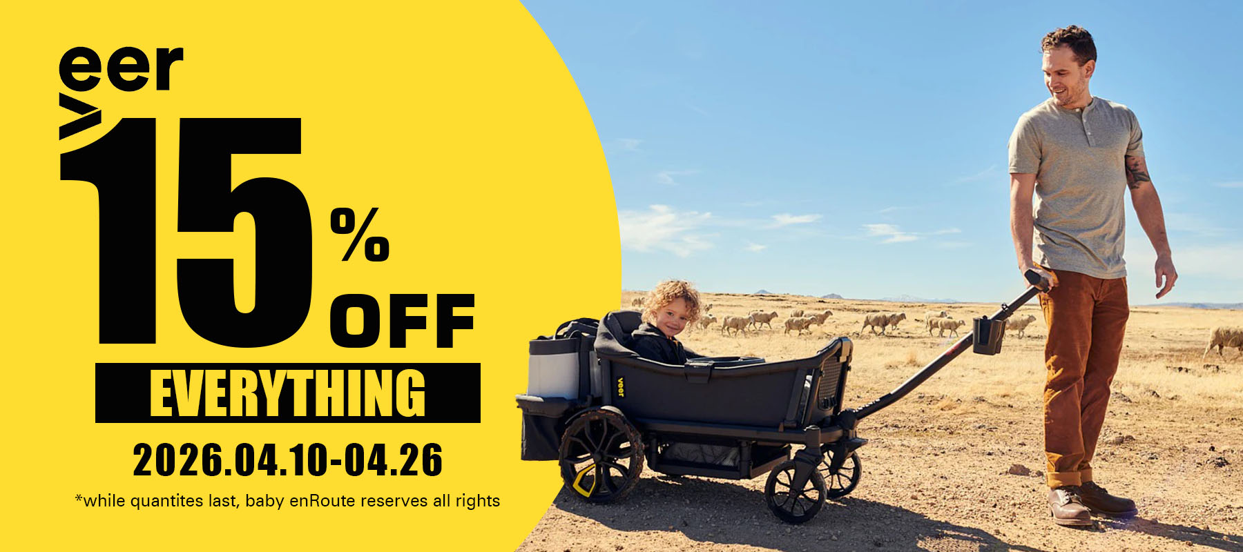 Veer All Terrain Cruiser Wagon in Black with child outdoor desert lifestyle view horizontal