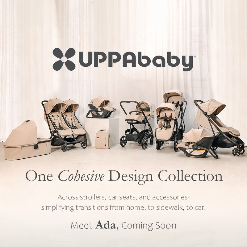 UPPAbaby Ada Collection Strollers and Car Seats in Beige Cohesive Design Lineup Vertical View