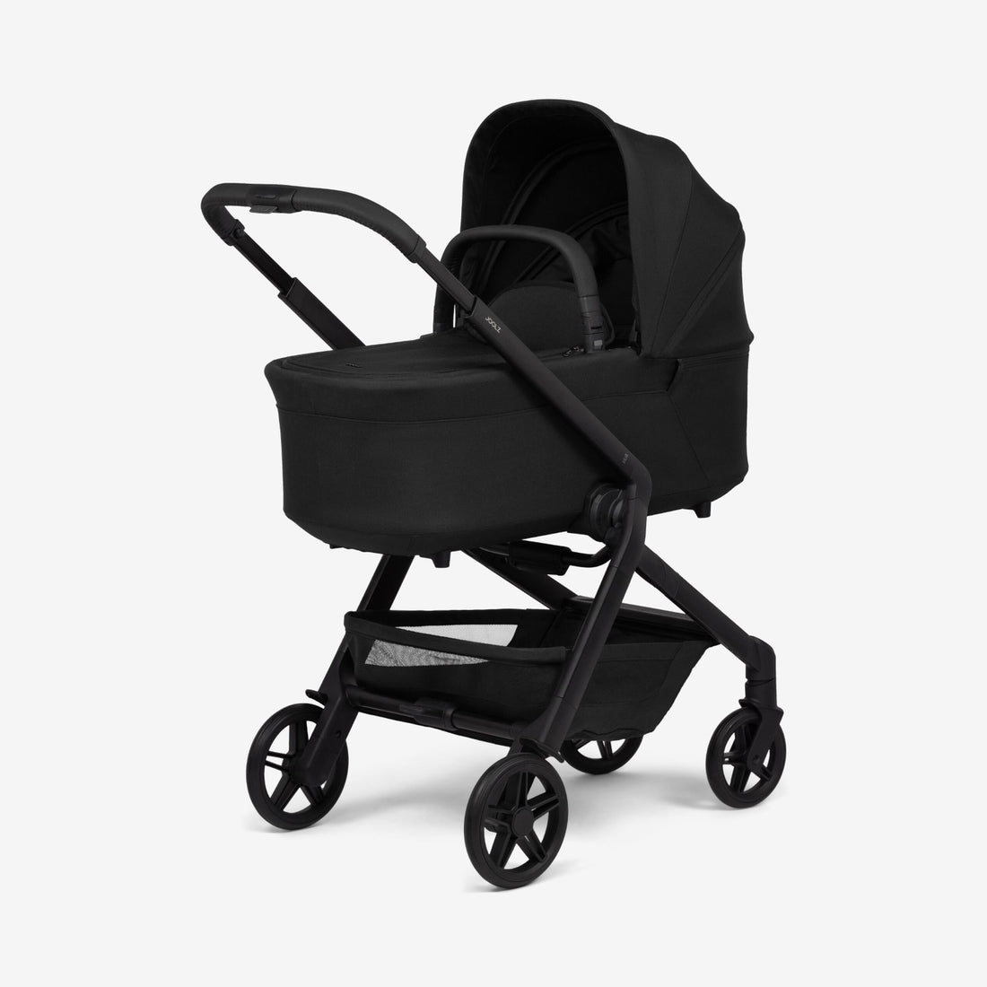 Joolz Hub² Cot - cot on stroller front three-quarter view
