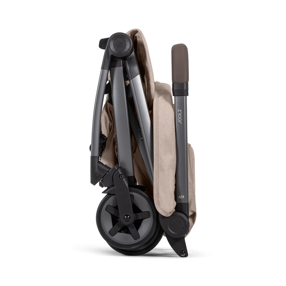 Joolz Aer² Lightweight Stroller - Sandy Taupe folded side view