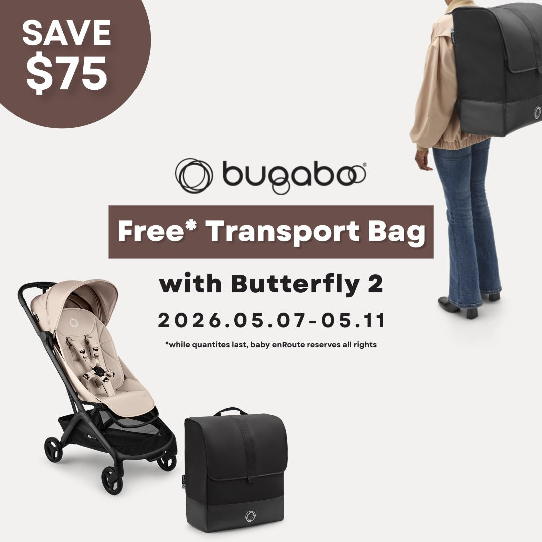 Bugaboo Butterfly 2 Travel Stroller in Beige with transport bag promotional view vertical