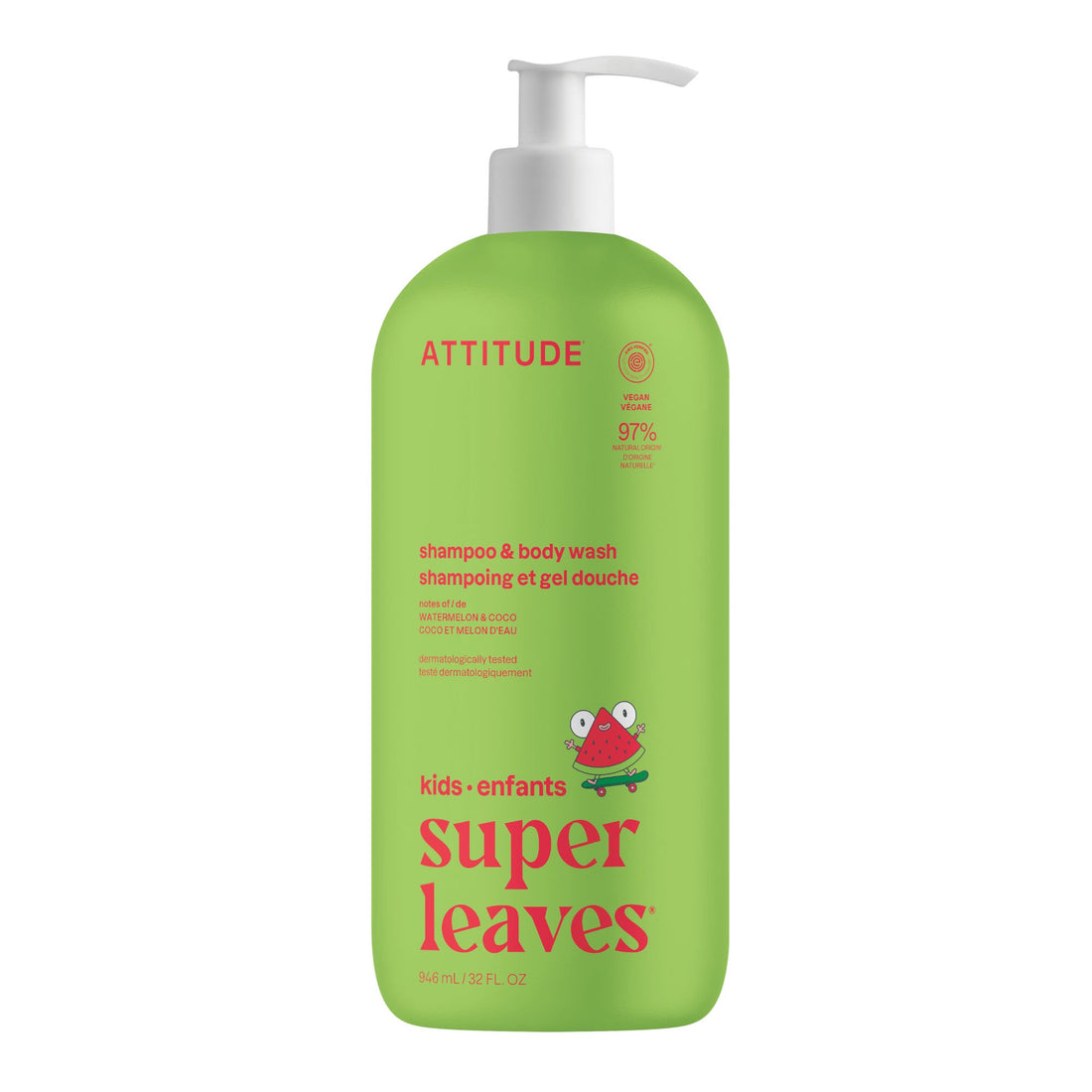 Attitude 2-in-1 Kids Shampoo & Body Wash 946 mL - Watermelon & Coco front product view