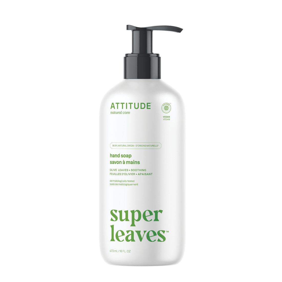 Attitude Super Leaves Natural Liquid Hand Soap 473 ml - Olive Leaves front product view