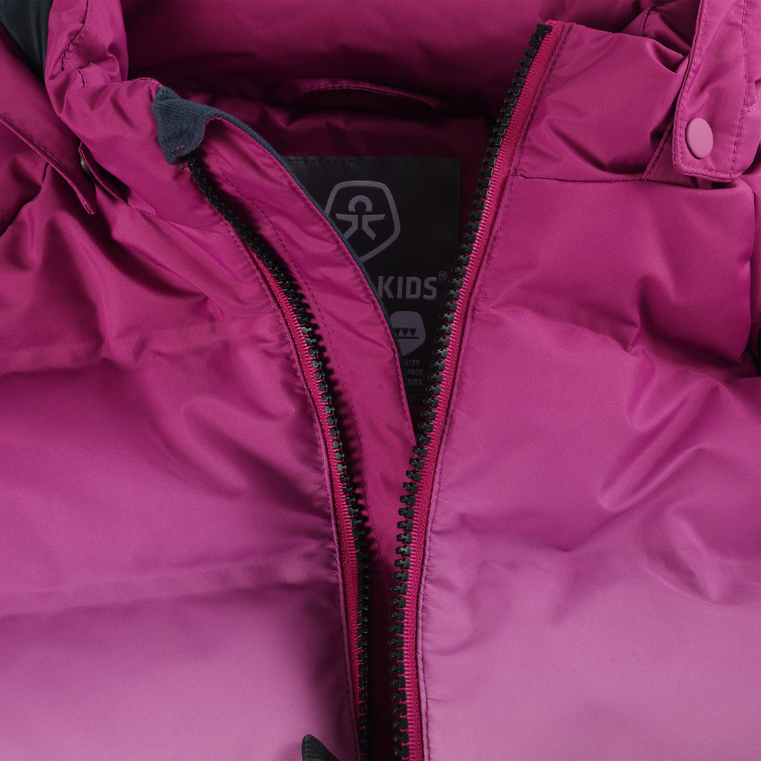 Color Kids Quilted Gradient Ski Jacket in Wild Aster - detail view