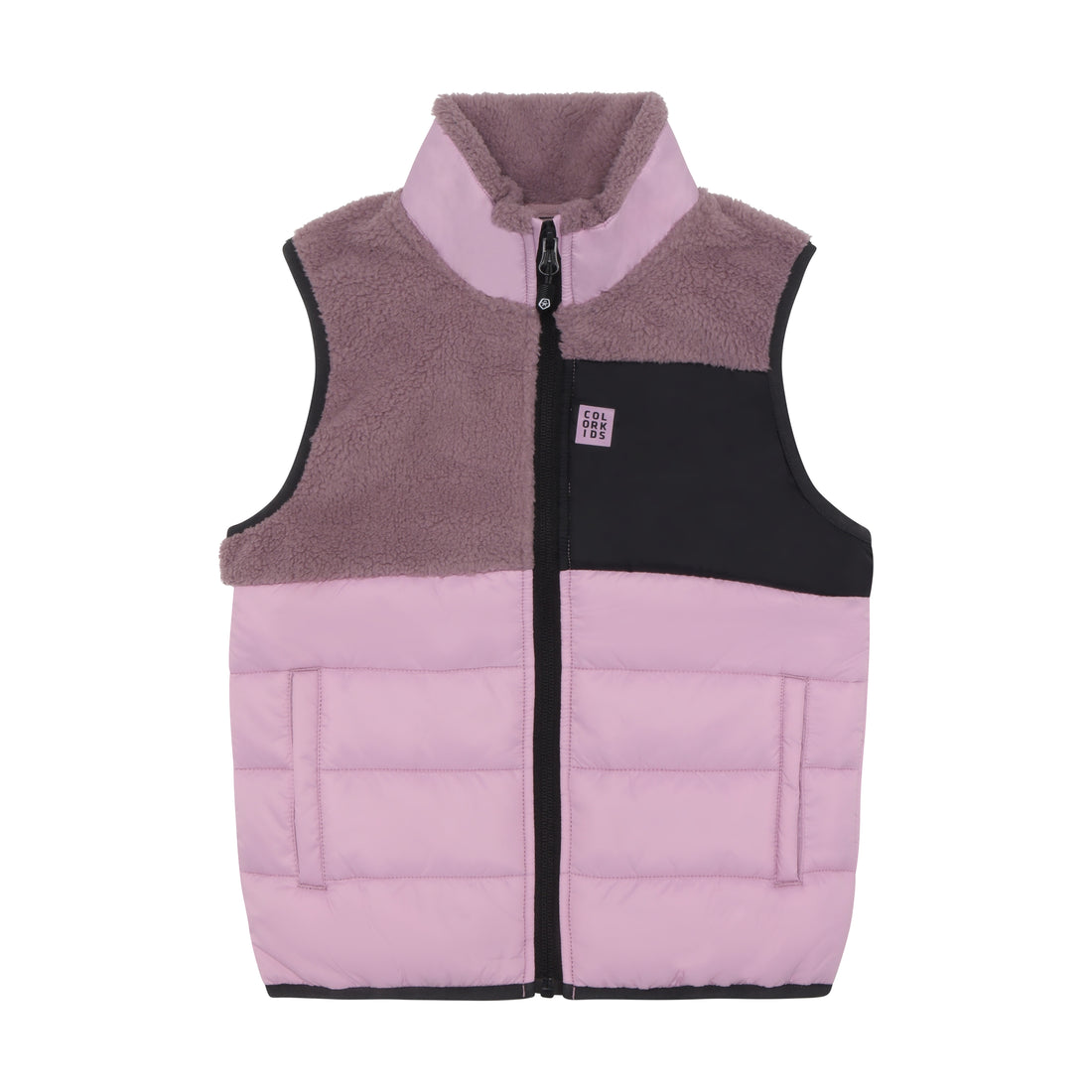 Color Kids Quilted Teddy Vest in Toadstool - front view