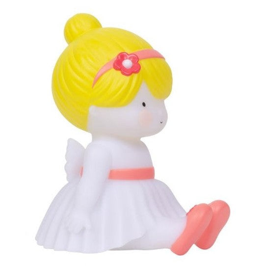 A Little Lovely Company Little Light Fairy night light with white dress, yellow hair, pink headband