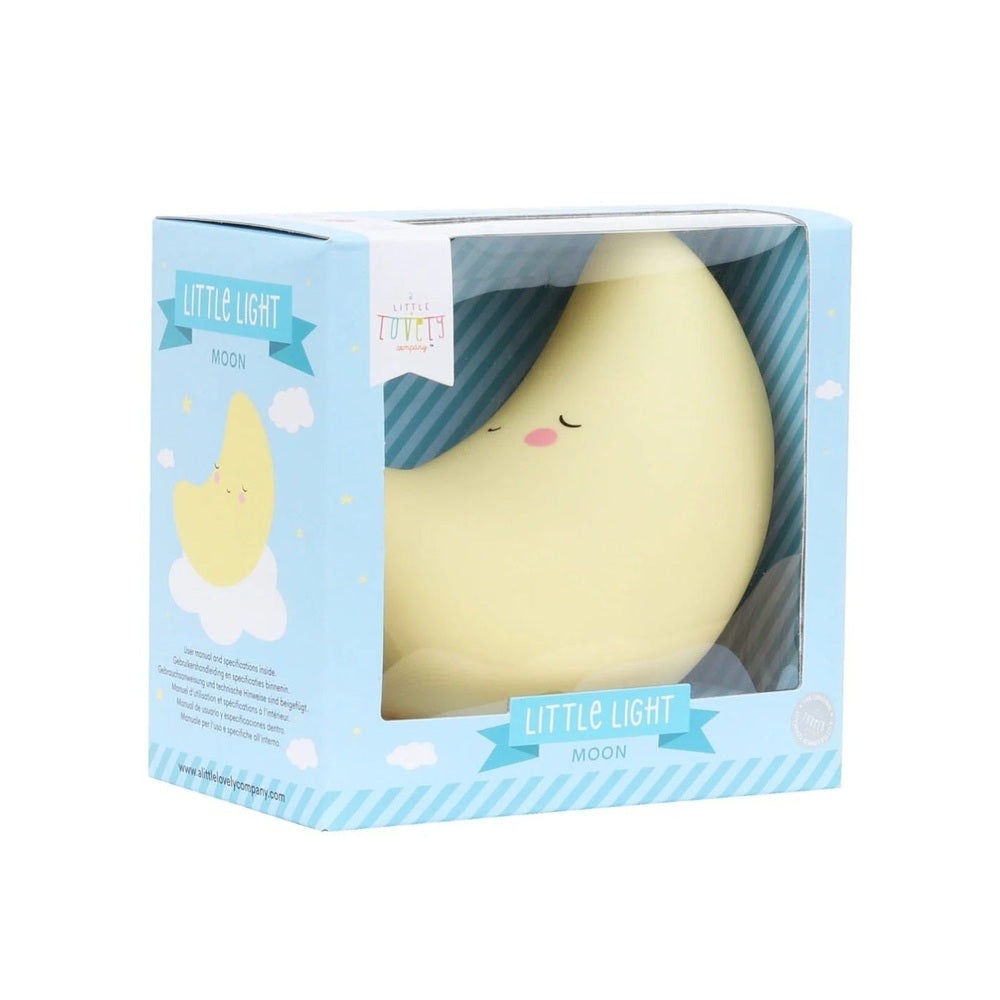 Little Light Moon night light by A Little Lovely Company, pale yellow ceramic with a sleepy face