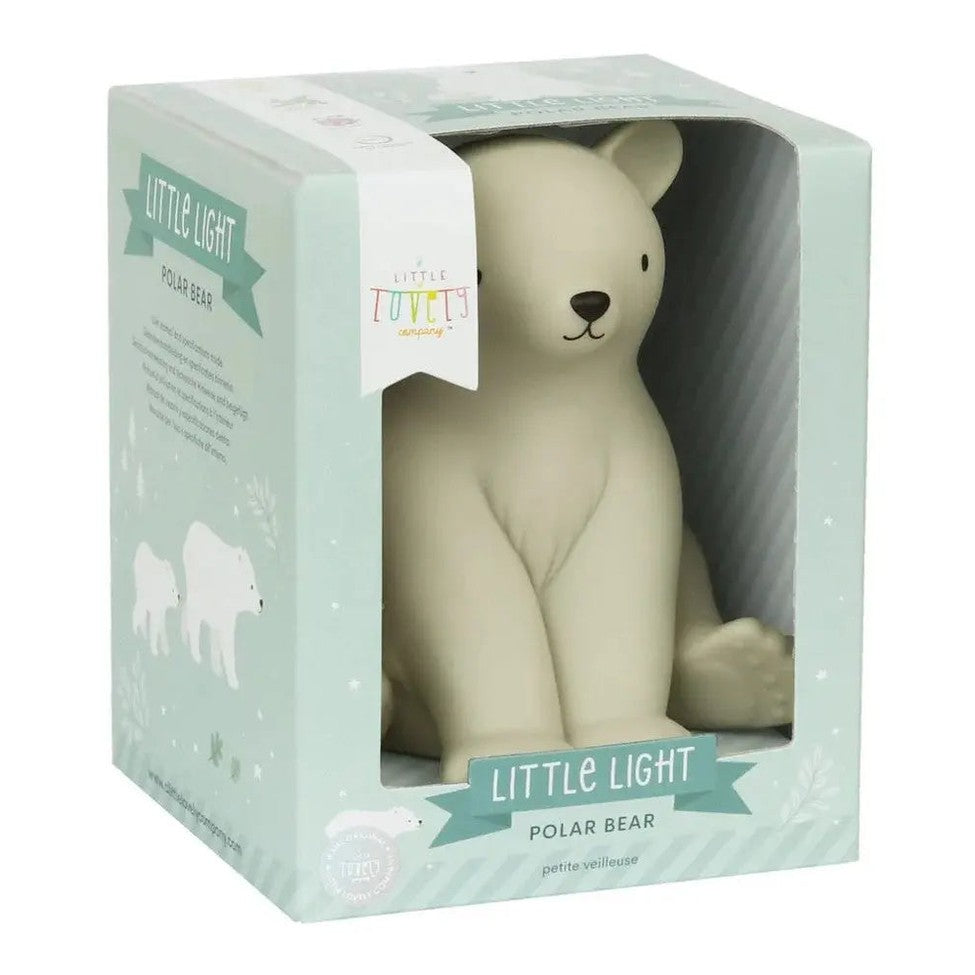 A Little Lovely Company Little Night Light polar bear in mint packaging, shown in a window box ready for bedtime calm.