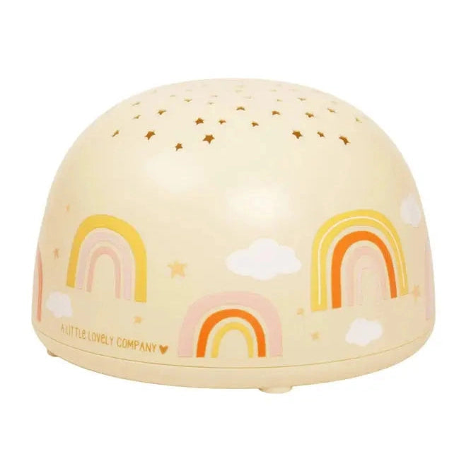 A Little Lovely Company Projector Night Light in cream projecting pastel rainbows and clouds.