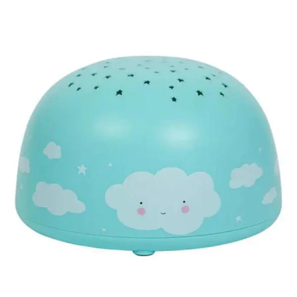 A Little Lovely Company Projector Night Light in turquoise, projecting clouds and stars.