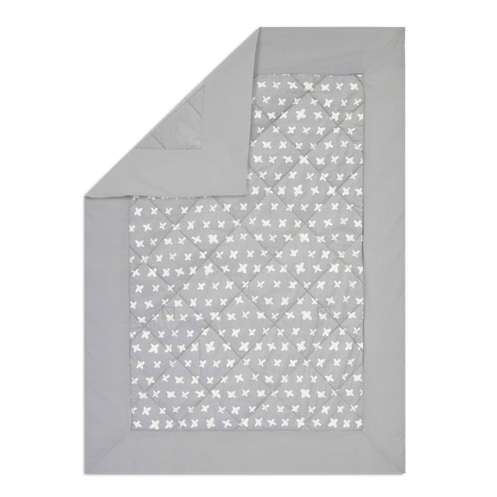 Aden+Anais Embrace Weighted On‑The‑Go Blanket, gray quilt with white butterfly pattern