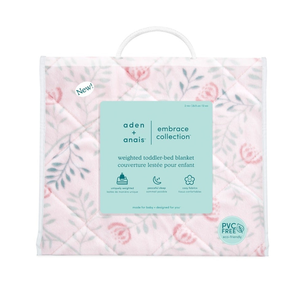 Aden+Anais Embrace Morris Vine weighted toddler-bed blanket in pastel pink floral fabric