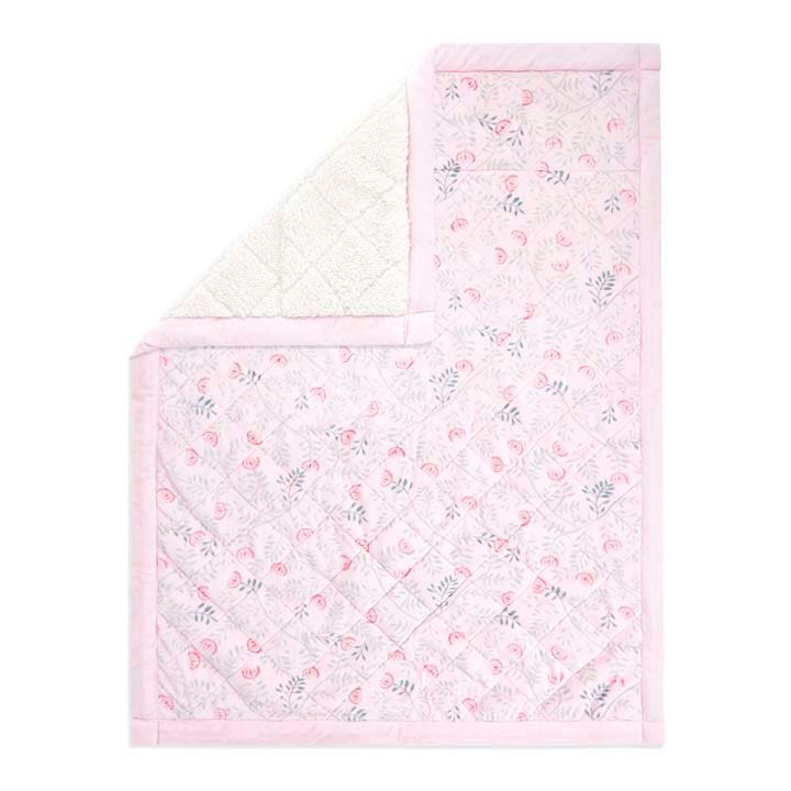 Aden+Anais Embrace Morris Vine weighted toddler bed blanket, pink floral quilt with light pink trim