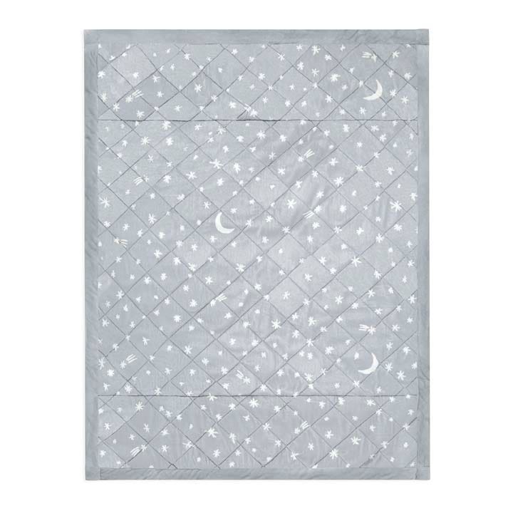 Aden+Anais Embrace Winter Sky weighted toddler blanket, gray with moon and star motif