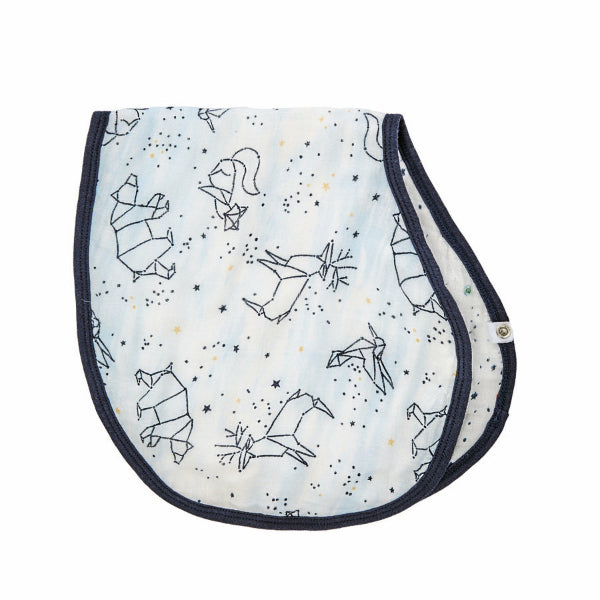 Aden+Anais Silky Soft Burpy Bib Stargaze Stellar with light blue star pattern and navy trim