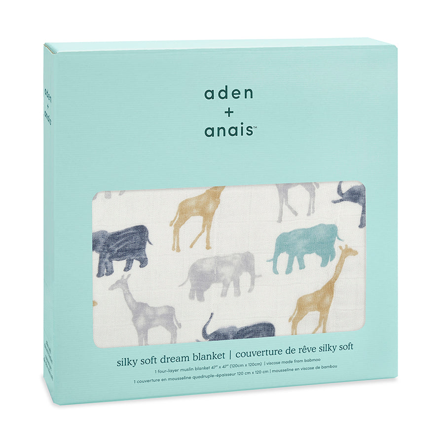 Aden+Anais Silky Soft Dream Blanket Expedition elephants and giraffes print muslin baby blanket