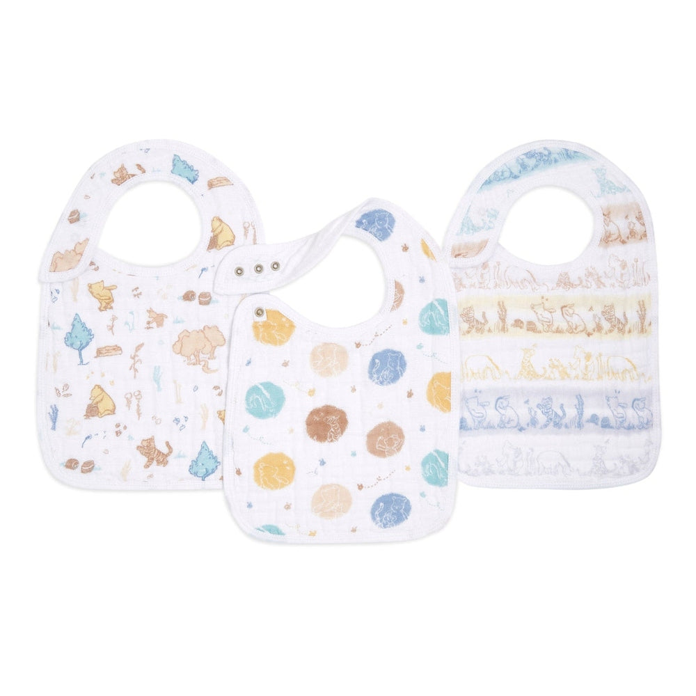 Aden+Anais Winnie in the Woods 3-pack snap bibs in pastel woodland prints, set of 3