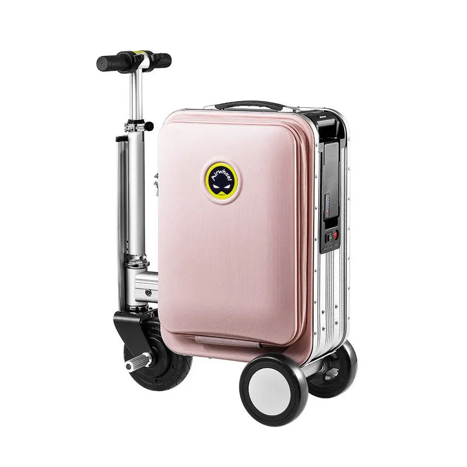 Airwheel SE3S Revolutionary Smart Riding Luggage in rose gold with telescoping handle and four wheels