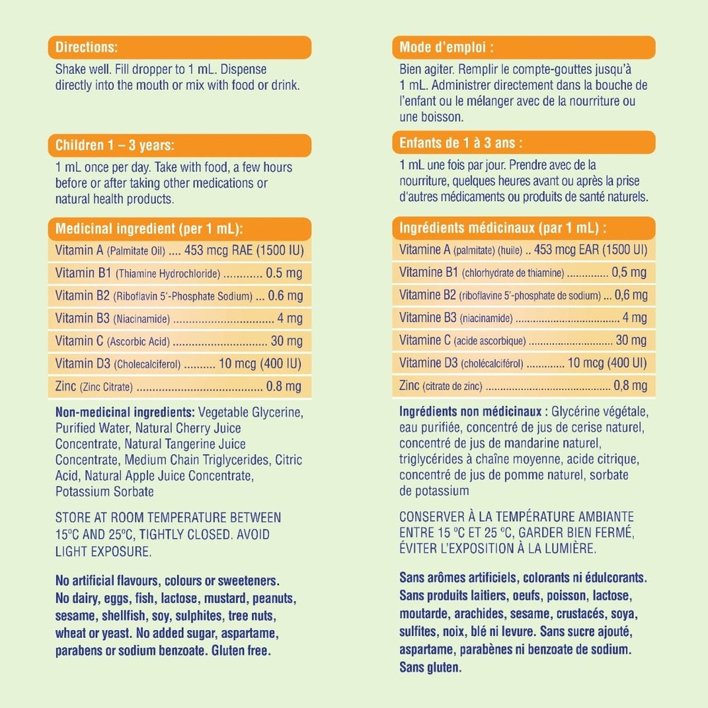 Allkidz Junior Multivitamin Drops with Zinc 50 ml bottle showing dosage directions and vitamin ingredients