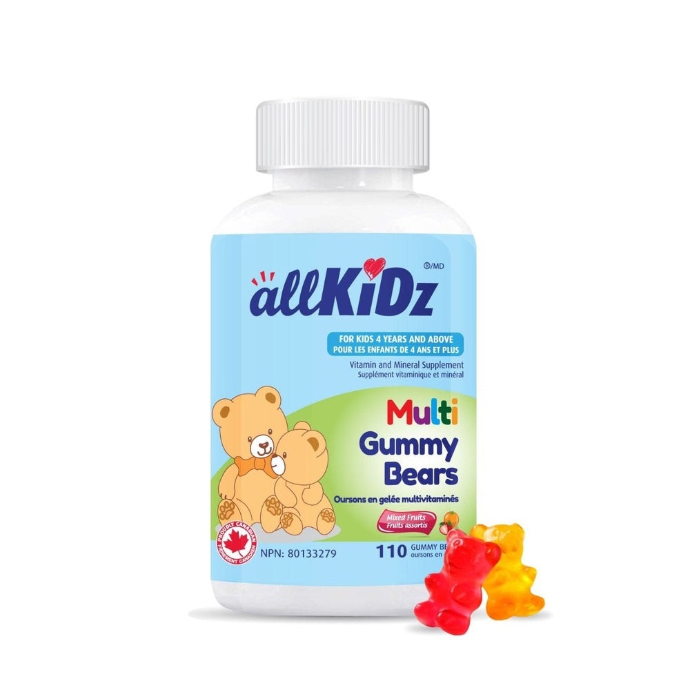 Allkidz Multi Gummy Bears bottle, 110 gummies, colorful bear vitamins for kids
