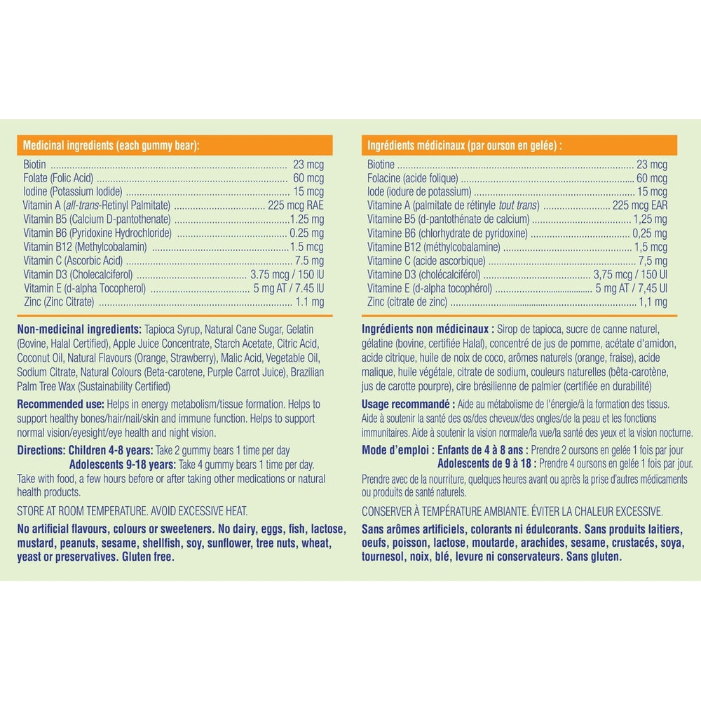 Allkidz Multi Gummy Bears 110S kids vitamin supplement with vitamins A, C and D