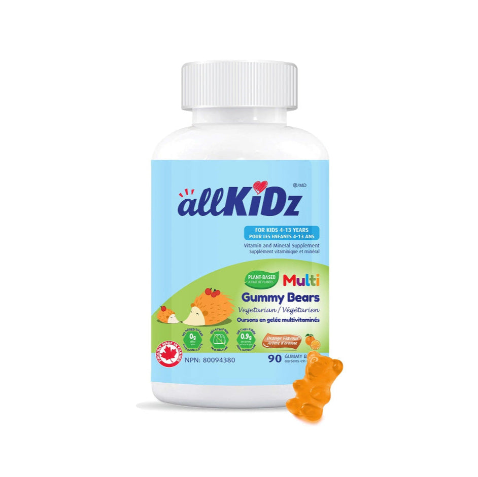 AllKidz Multi Gummy Bears Vegetarian vitamin supplement bottle, 90 gummies