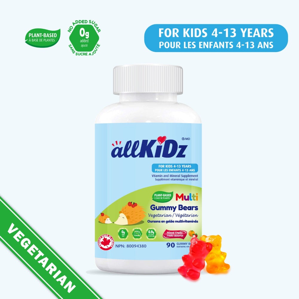 AllKidz Multi Gummy Bears Vegetarian vitamin supplement for kids 4–13, 90 gummies, plant-based