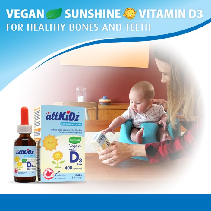 Allkidz vegan Vitamin D3 Drops 400 IU, 25 ml bottle with box