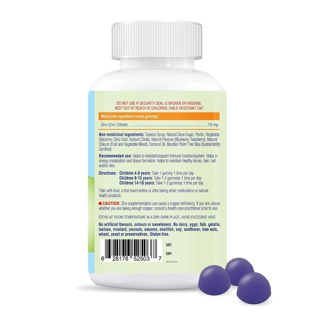 Allkidz Zinc Gummies bottle, 90 gummies, purple grape flavor and label visible