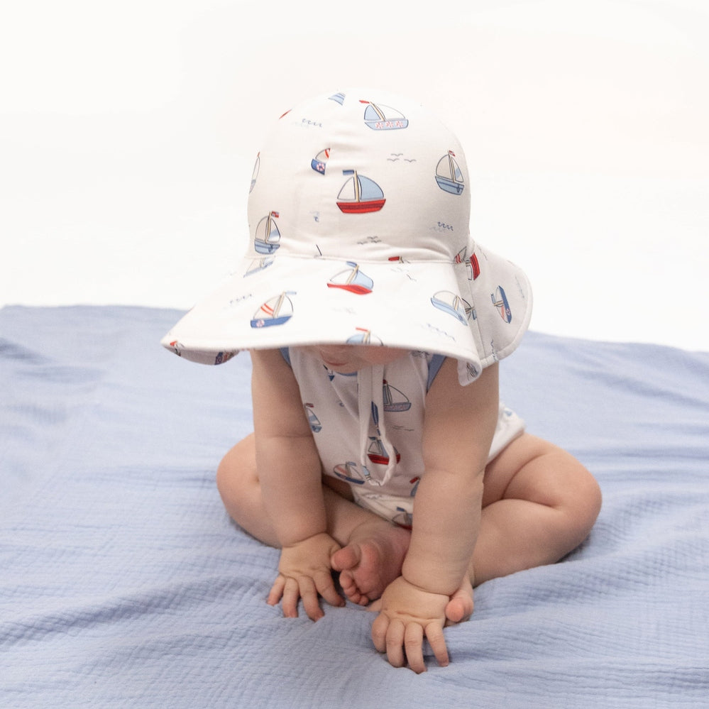 Angel Dear Bubbly Sailboats Blue Wide Brim Sun Hat