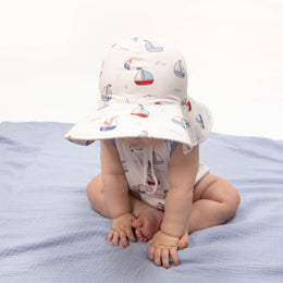 Angel Dear Bubbly Sailboats Blue Wide Brim Sun Hat