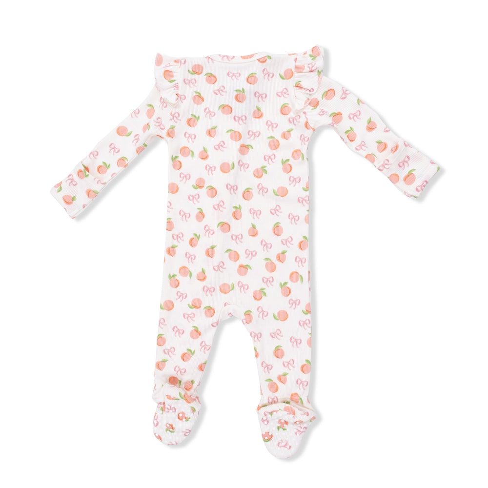 Angel Dear Little Peaches 2 Way Ruffle Sleeve Zipper Footie detail view
