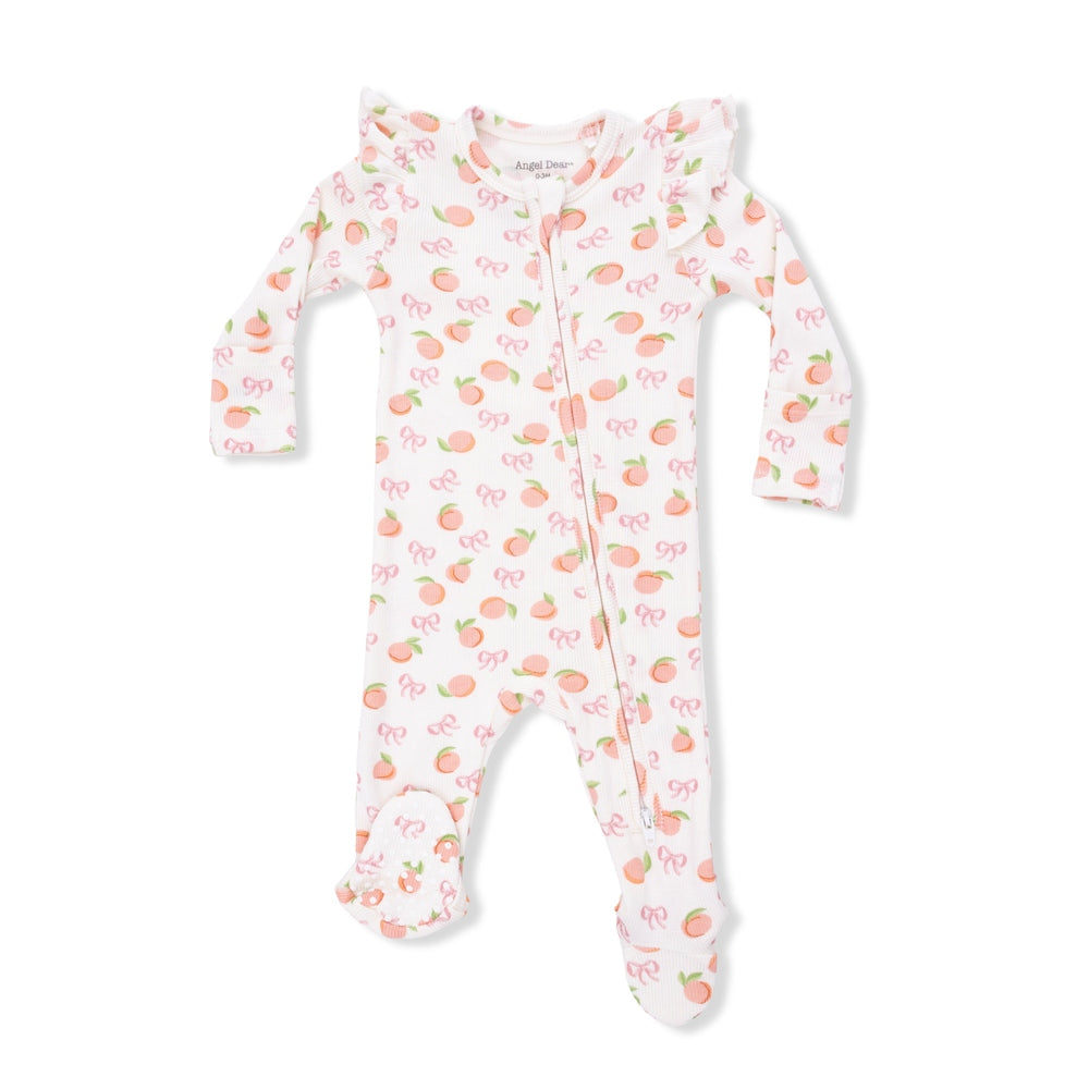 Angel Dear Little Peaches 2 Way Ruffle Sleeve Zipper Footie front view