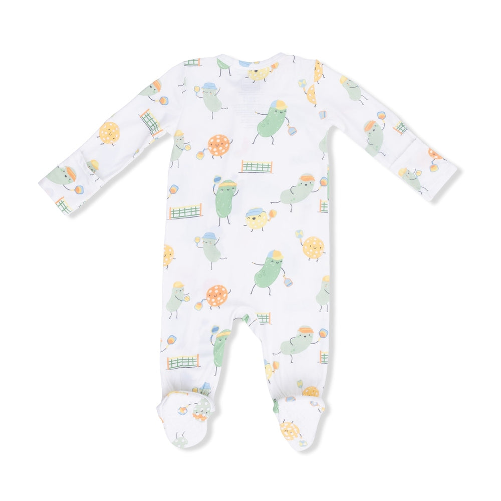 Angel Dear Pickles Playing Pickleball 2 Way Zipper Footie detail view
