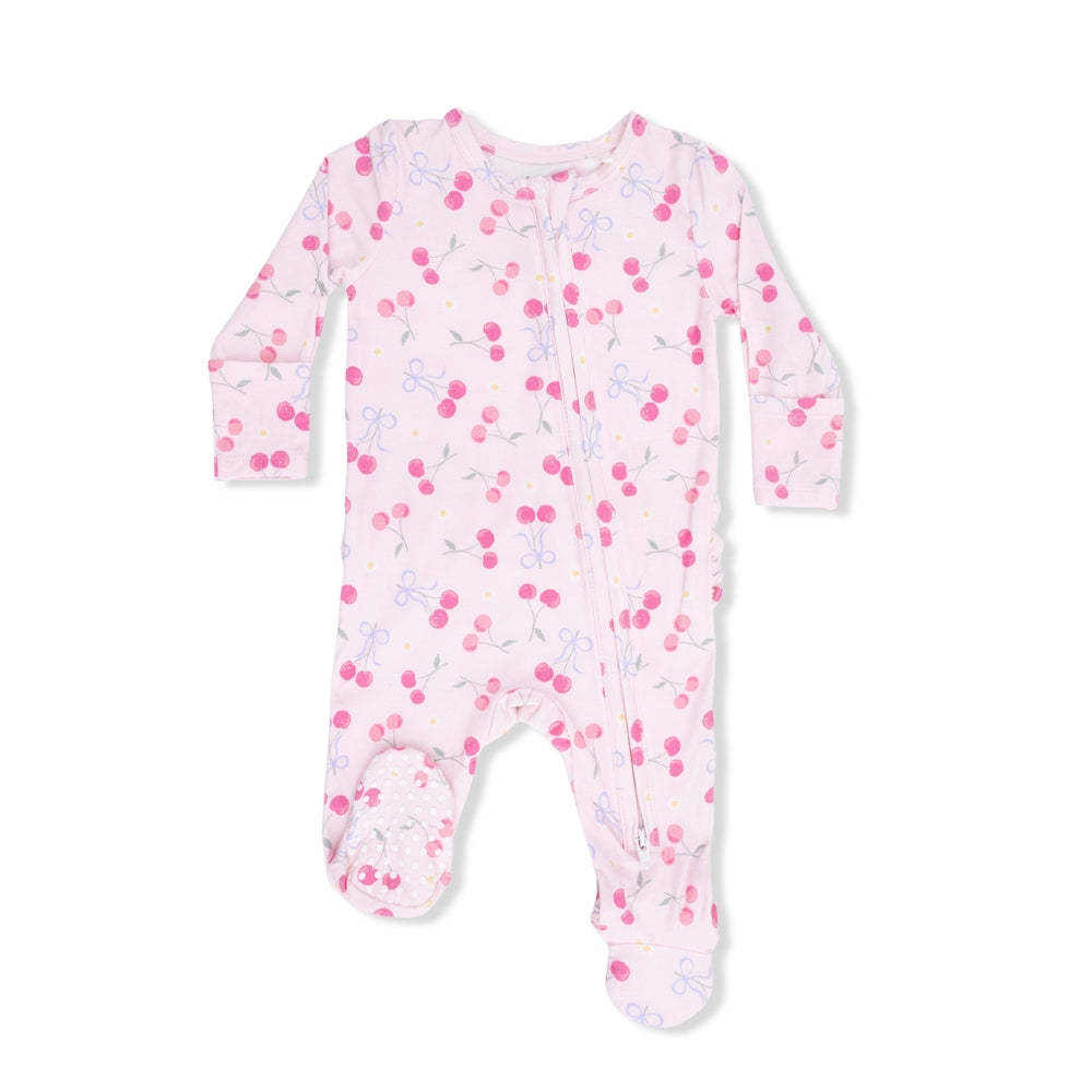 Angel Dear Sweet Bow Cherries 2 Way Ruffle Back Zipper Footie front view