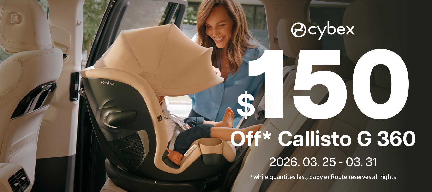 Cybex Callisto G Convertible Car Seat in Beige rear facing installation in vehicle banner