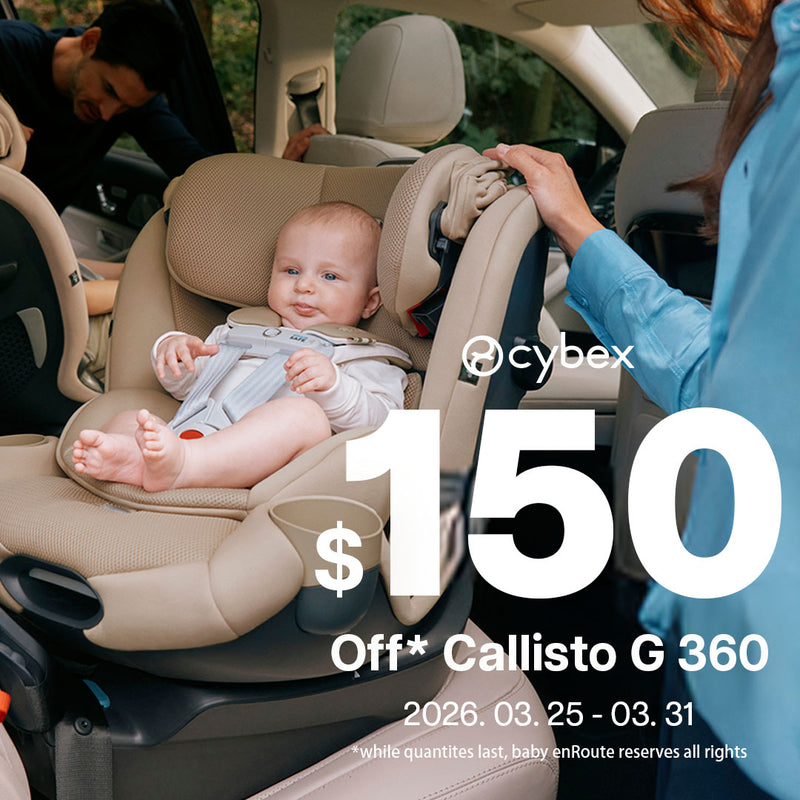 Cybex Callisto G Convertible Car Seat in Beige with baby rear facing in vehicle vertical banner
