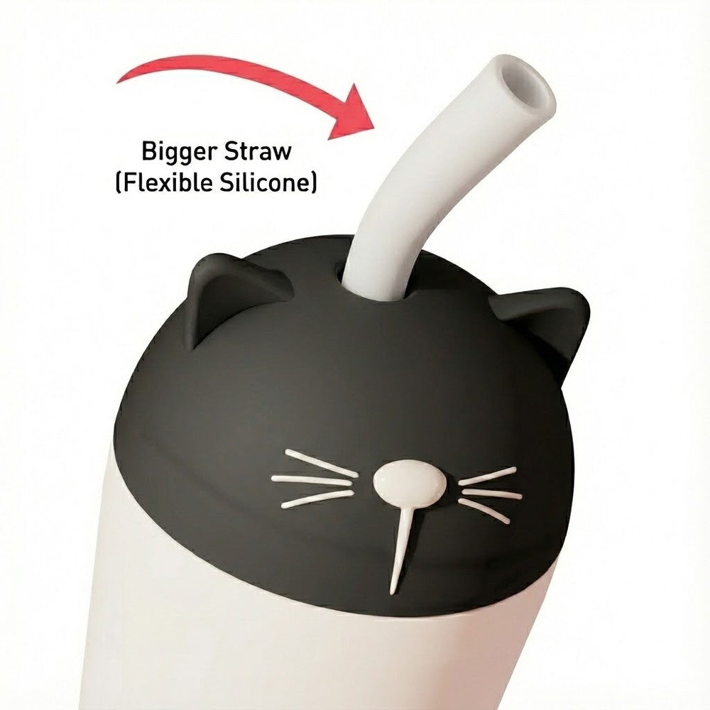 ASOBU Bestie Cat Vacuum Insulated Straw Tumbler 24oz with black cat-head lid and flexible silicone straw.