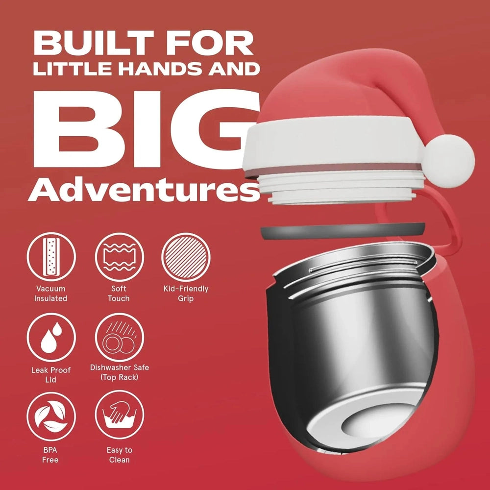 ASOBU Asobu Foodie Holiday Kids Insulated Food Jar 20oz Santa, red jar with lid off showing vacuum-insulated stainless steel.