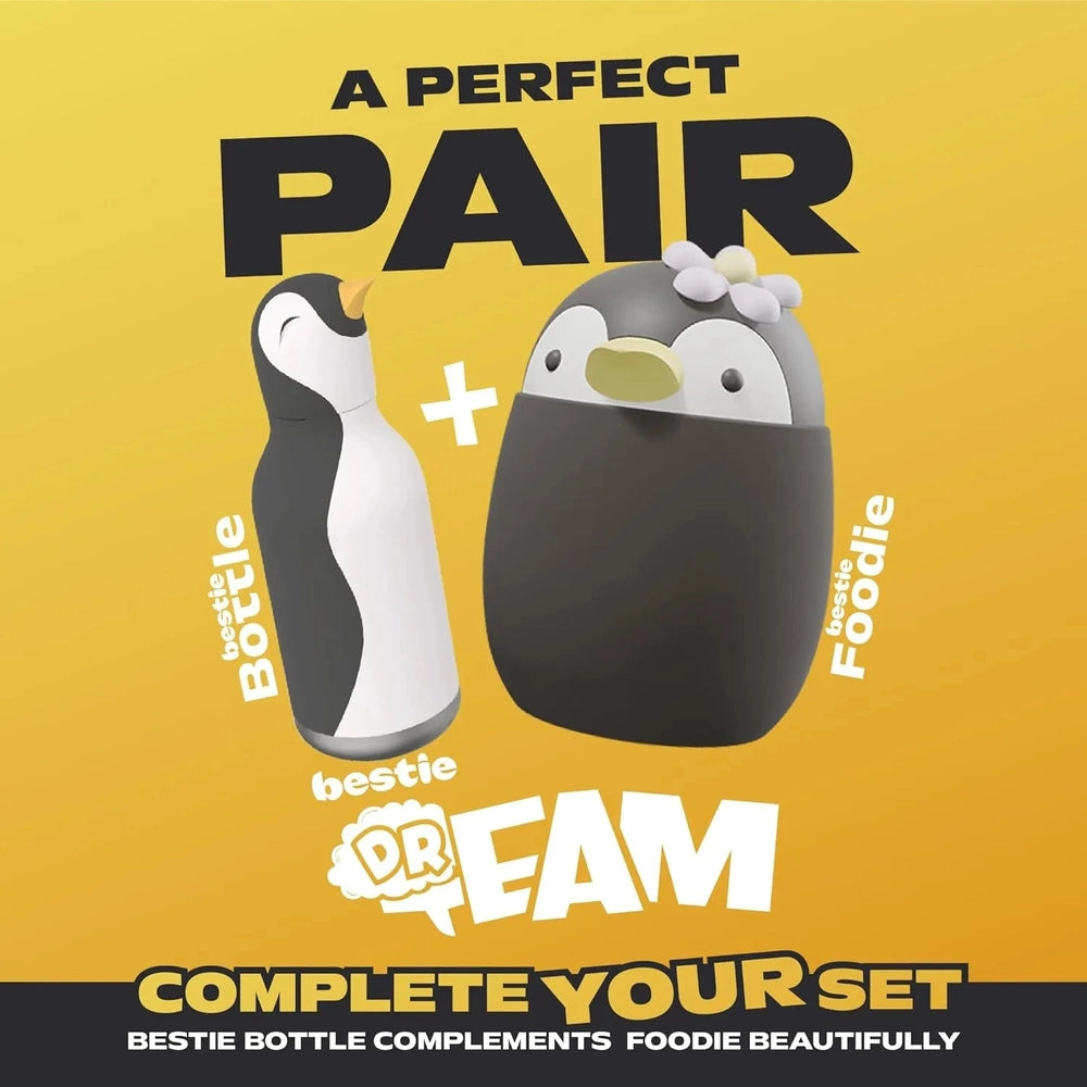 ASOBU Foodie Holiday Kids Insulated Food Jar 20oz Penguin set, a cheerful duo: a sleek bottle beside a penguin-themed lunch jar.