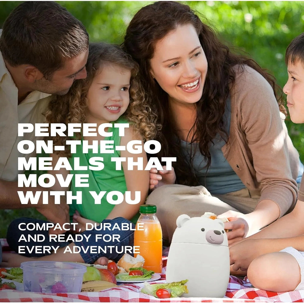 Asobu Foodie Holiday Kids Insulated Food Jar 20oz Bear at a sunny family picnic, proving portable snacks for outdoors