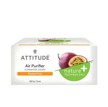 Attitude Air Purifier 227G box with Passion Fruit scent, showing nature+ technology branding and fruit image.