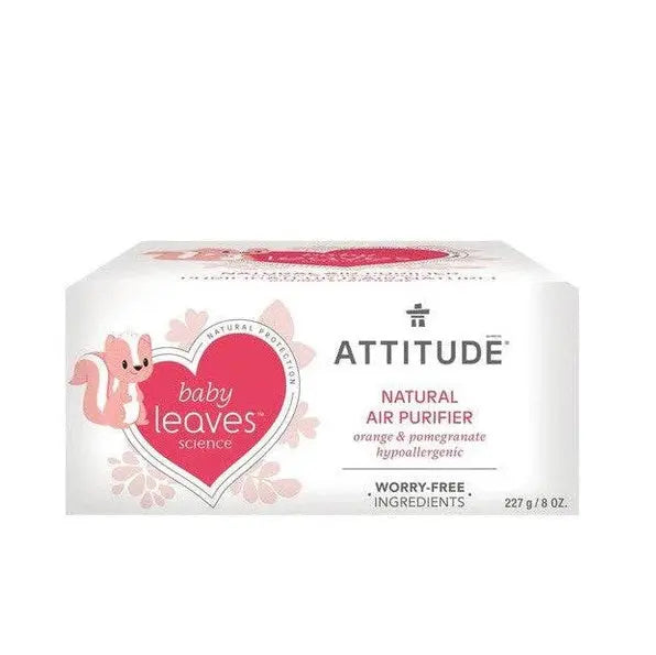 ATTITUDE Attitude Air Purifier 227G box on white surface, orange & pomegranate scent, hypoallergenic.
