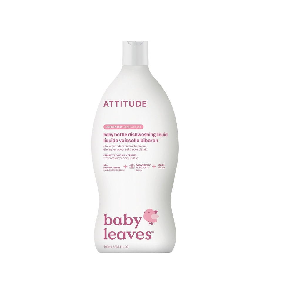 ATTITUDE baby bottle dishwashing liquid bottle, white with pink branding, 700 mL