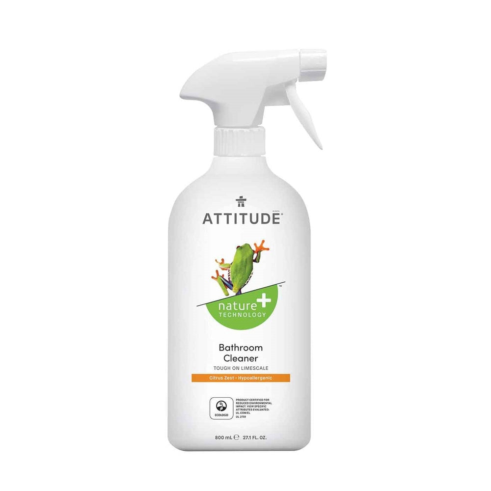 Attitude bathroom cleaner Citrus Zest 800 ml spray bottle with Nature+ logo in white bottle