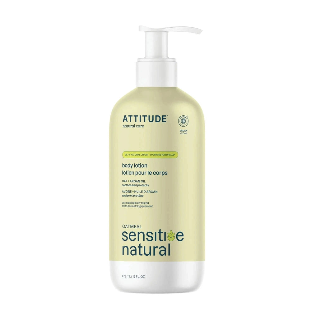 ATTITUDE body lotion 473 ml oatmeal formula in a clean, natural vegan pump bottle.